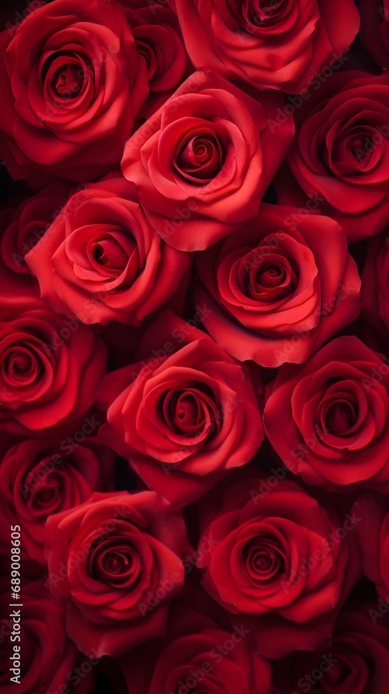 Close-up image showcasing the velvety texture and vibrant red hues of individual rose petals, background image, generative AI Close-up image showcasing the velvety texture and vibrant red hues of individual rose petals, background image, generative AI