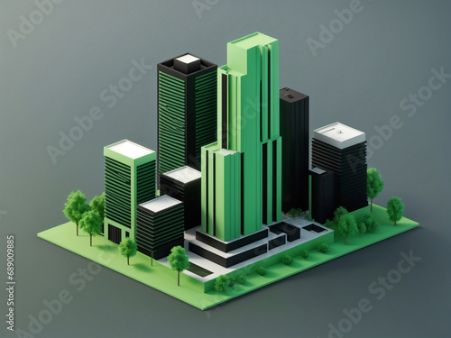 3d rendering isometric building Isolated on gradient background. home and office building.  3d rendering illustration.