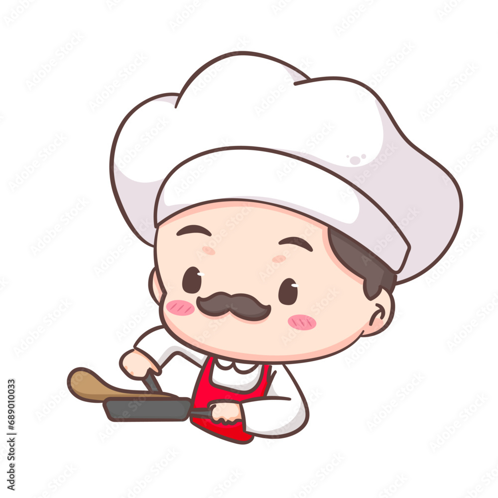 Cute chef cooking logo mascot cartoon character. People professional concept design. Chibi flat vector illustration. Isolated white background. Cute chef cooking logo mascot cartoon character. People professional concept design. Chibi flat vector illustration. Isolated white background.