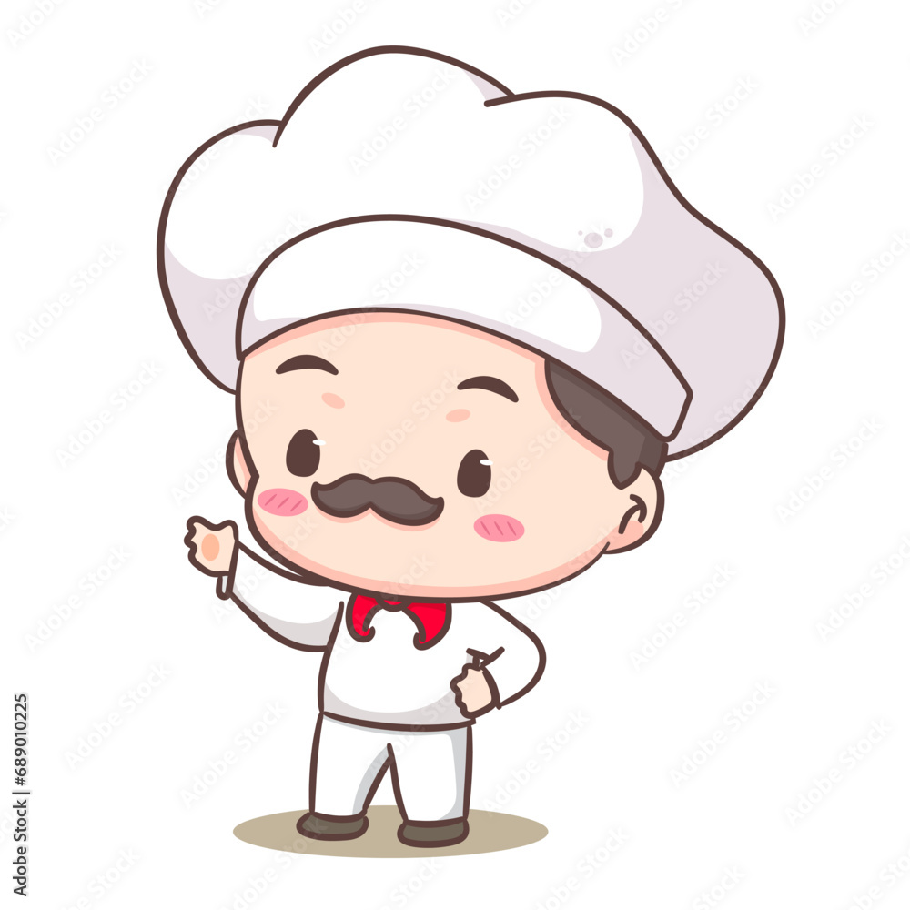 Cute chef logo mascot cartoon character. People professional concept design. Chibi flat vector illustration. Isolated white background. Cute chef logo mascot cartoon character. People professional concept design. Chibi flat vector illustration. Isolated white background.