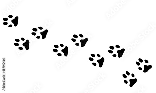 Dog track paw print, black on white , graphic design doodle style, minimalistic , domestic pet puppy cute animal for different design uses , card , book , banner ,tattoo , fabric or other design 