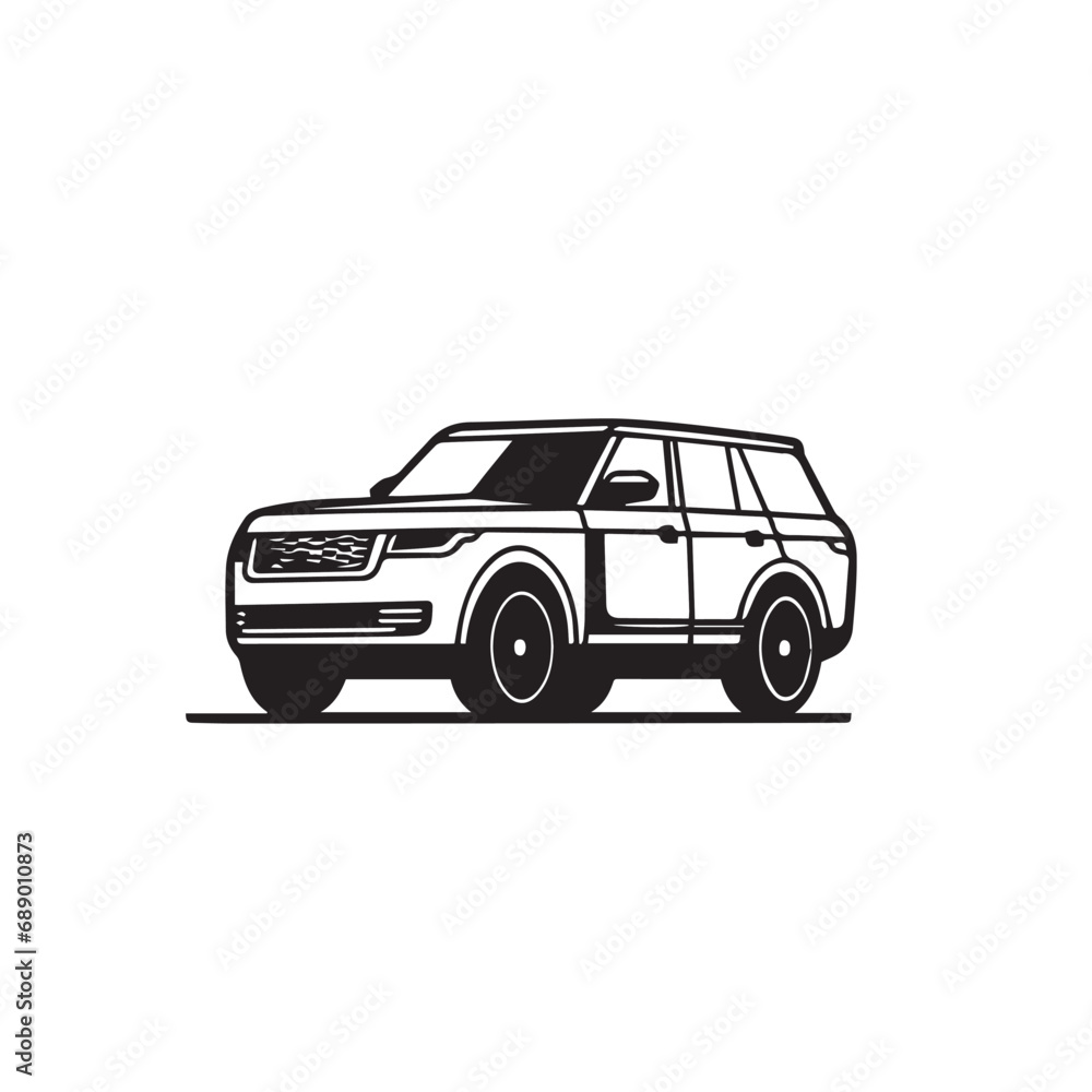 SUV in cartoon, doodle style. Isolated 2d vector illustration in logo, icon style, Eps 10, black and white. AI Generative