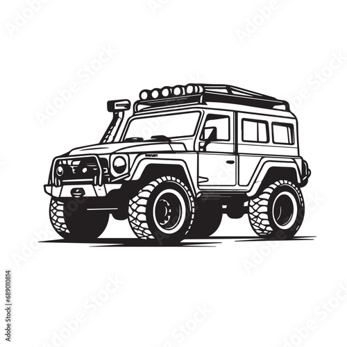 SUV in cartoon, doodle style. Isolated 2d vector illustration in logo, icon style, Eps 10, black and white. AI Generative