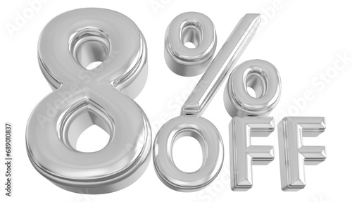 8 percent off sale discount silver - 3d number percent render