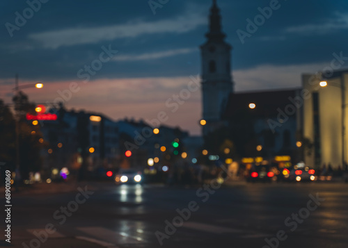 Road in the evening city, blurry abstract image, urban view background