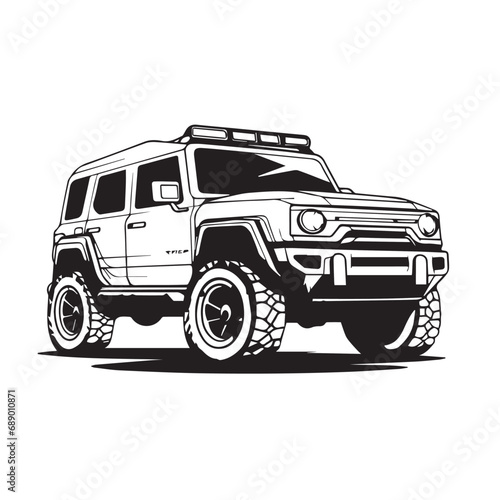 SUV in cartoon, doodle style. Isolated 2d vector illustration in logo, icon style, Eps 10, black and white. AI Generative