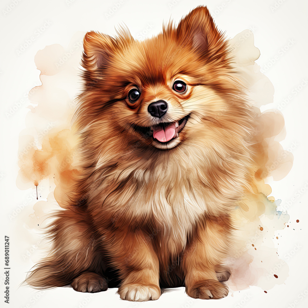 watercolor Pomeranian clipart, Generative Ai watercolor Pomeranian clipart, Generative Ai