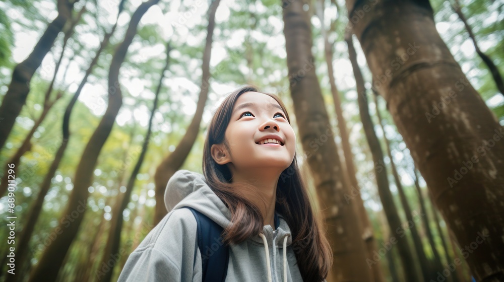 Asian woman enjoying the fresh air .generative ai Asian woman enjoying the fresh air .generative ai