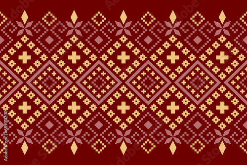 Red traditional ethnic pattern paisley flower Ikat background abstract Aztec African Indonesian Indian seamless pattern for fabric print cloth dress carpet curtains and sarong