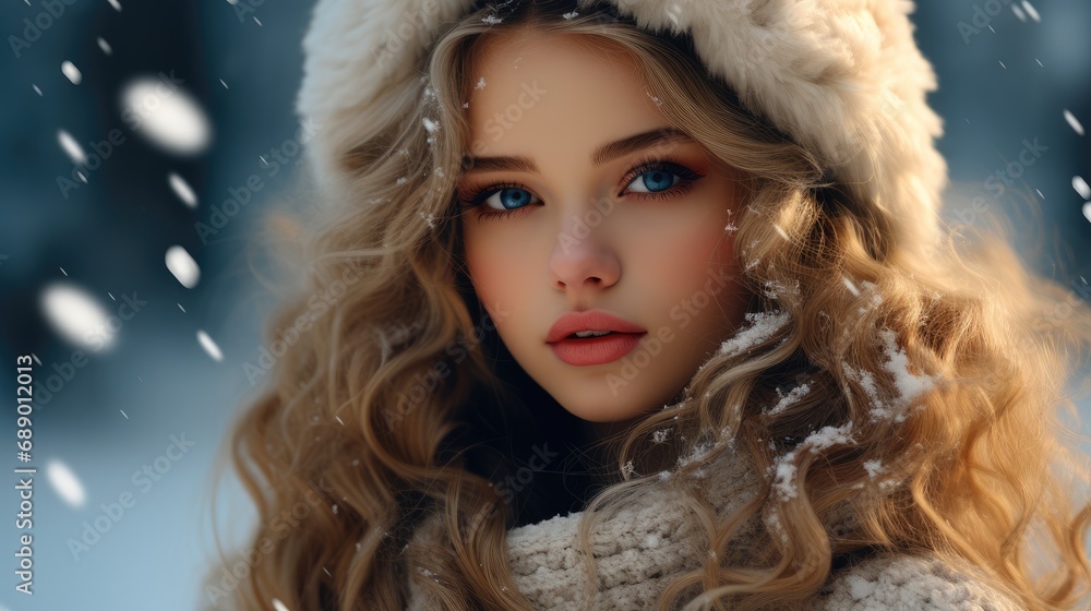 A breathtaking young woman in a Santa Claus costume standing gracefully among the snowflakes, Winter forest scene. A breathtaking young woman in a Santa Claus costume standing gracefully among the snowflakes, Winter forest scene.