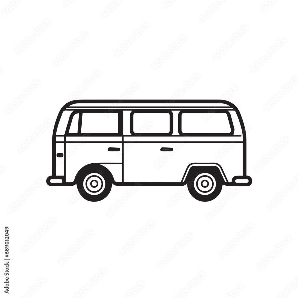 VAN in cartoon, doodle style. Isolated 2d vector illustration in logo, icon style, Eps 10, black and white. AI Generative