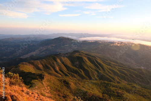 Panoramic aerial view of Timor-Leste mountainous landscape from summit of Mt Ramelau in Southeast Asia photo