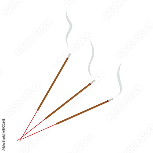 Incense sticks burning flat vector illustration isolated on white background. Element for Asian traditional culture, Chinese new year, Lunar new year, Ancestor worship customs, Buddhism