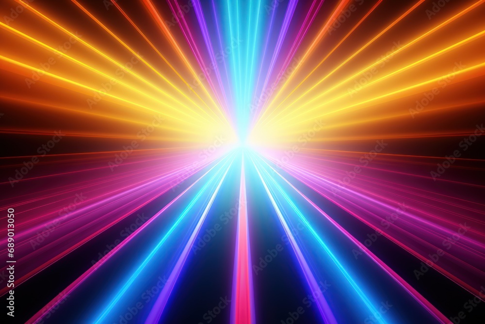 Obraz premium 3D render, vibrant neon rays and glowing lines create abstract colorful background
