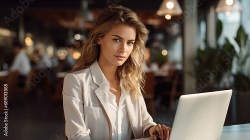 Portrait of sale woman working with a laptop.