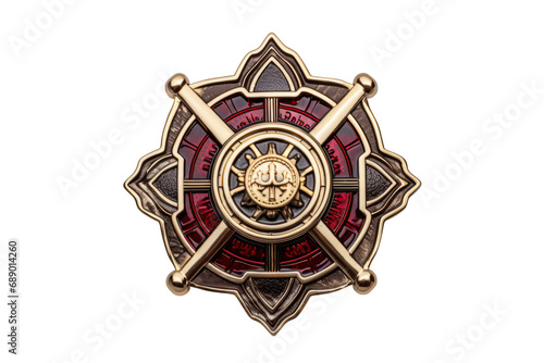 Decorative Golden Star Medal Isolated on White Background