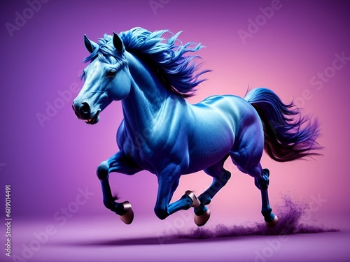 A horse character with blue and purple fur