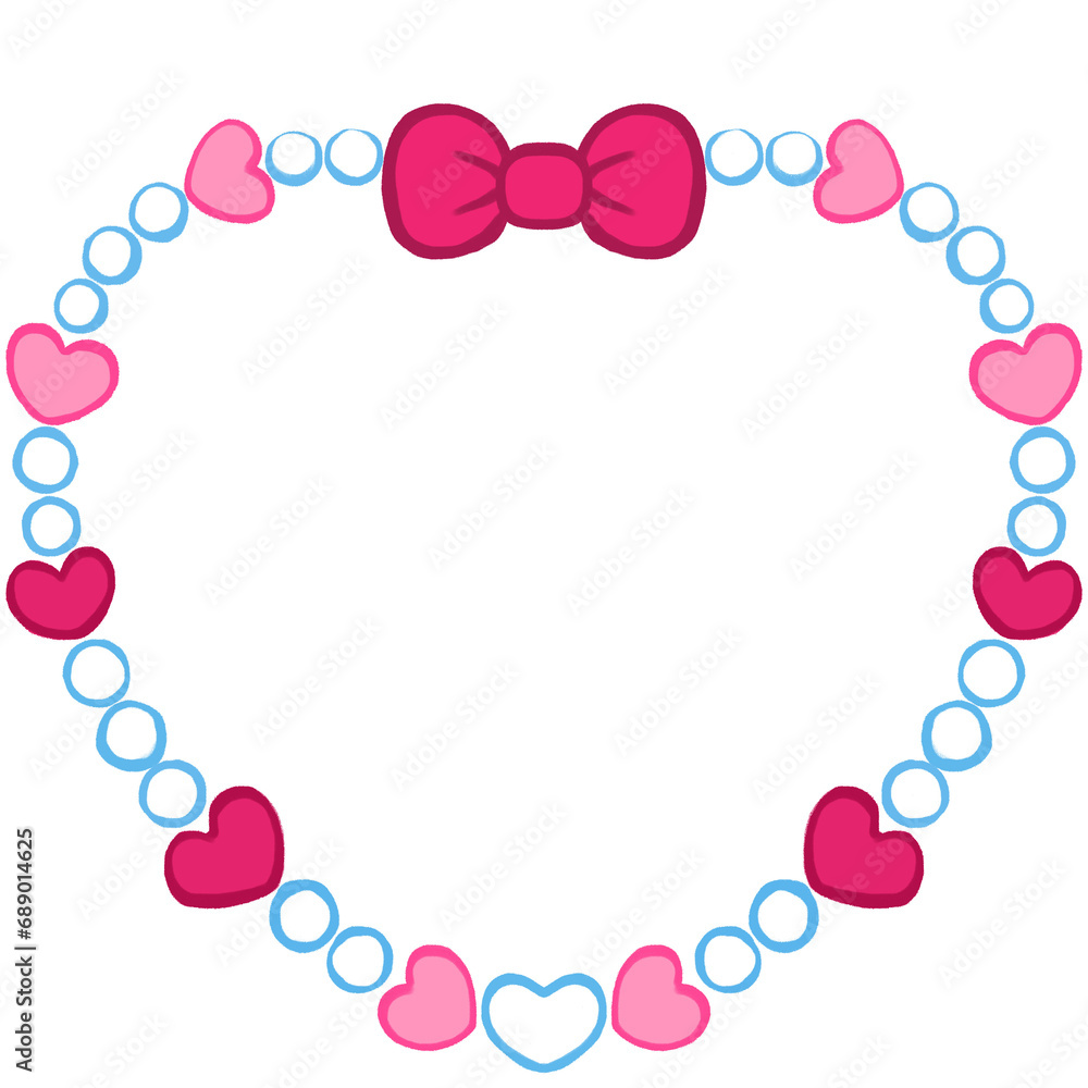 frame of hearts . heart ,pearls and bow. cute digital design