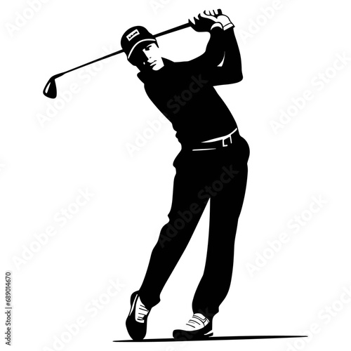 Golf Player Logo in Stencil Vector: Flat Color Black and White Design on White Background
