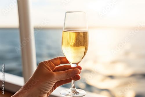 Sparkling wine in luxury cruise. Generative AI