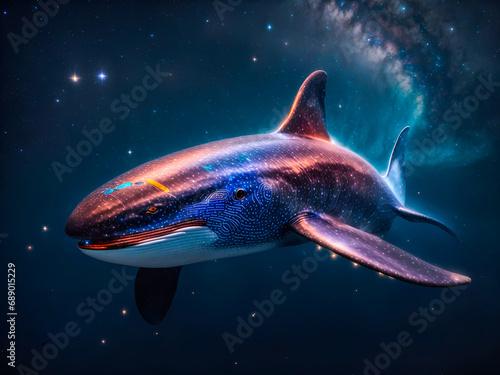 A cosmic whale swimming through the starry depths of space © Meeza