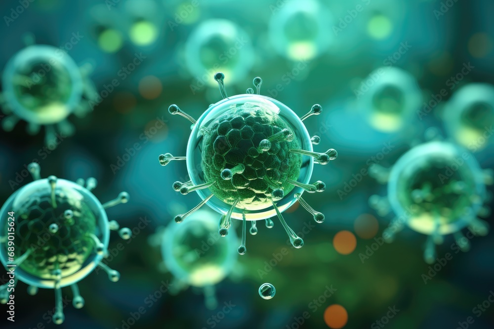 Science fiction microscopic view of green cells reviving dead cells. Science fiction microscopic view of green cells reviving dead cells.