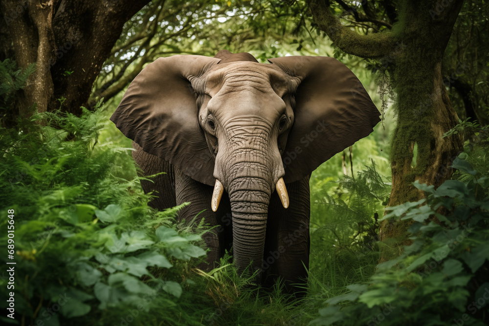 Elephant standing in jungle forest. Generative AI