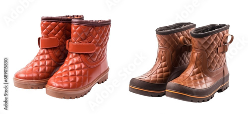 A pair of warm snow boots on a white transparent background