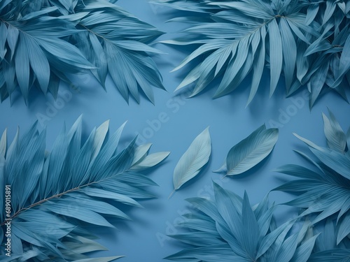 various tropical leaves in shades of blue