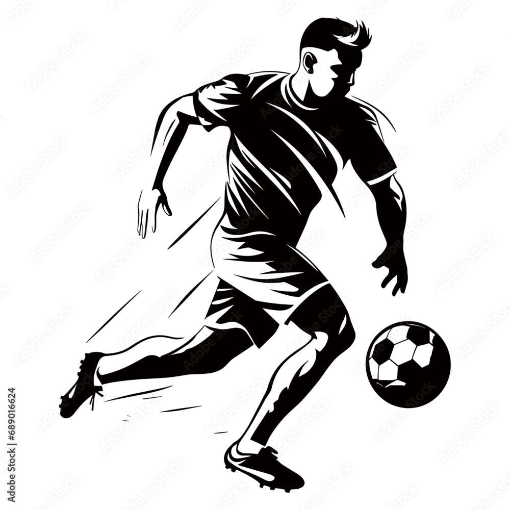 Soccer Player Logo in Stencil Vector: Flat Color Black and White Design on White Background
