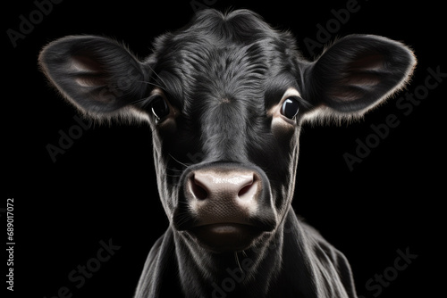 black cow looking straight at the camera