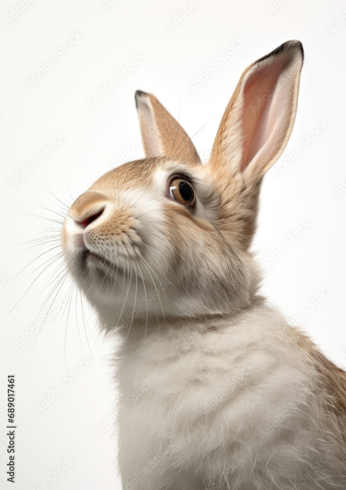 Obraz premium Rabbit side view, white background