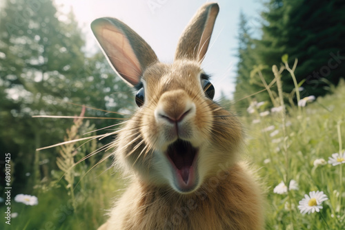 Excited Rabbit looking straight at the camera © hakule