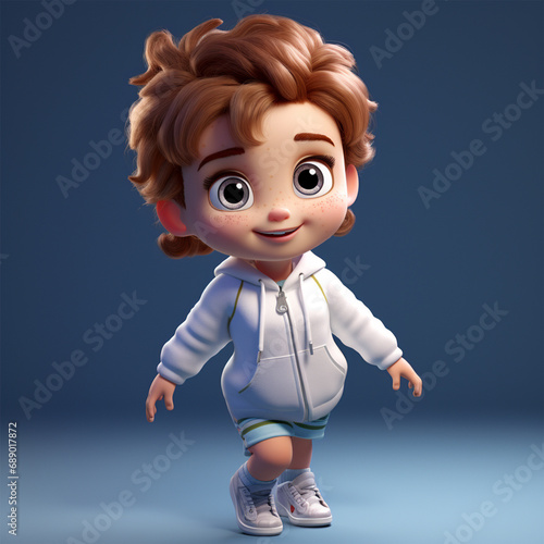 3D Cartoon baby girl full body photo with cute smiling