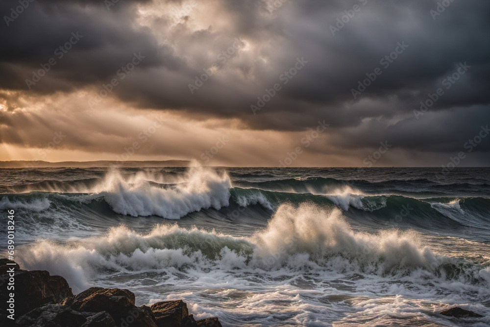 The sea waves were raging and dark clouds were in the sky. But there was a little light shining through The sea waves were raging and dark clouds were in the sky. But there was a little light shining through