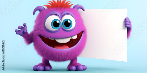 Yeti Character Manga Style, A blue monster with yellow and white horns is standing in a blue background. Joyful Creature, Cartoon Galaxy, generative AI