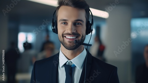 Happy Man as Customer Service Representative Employee, Customer Needs, Help Desk 