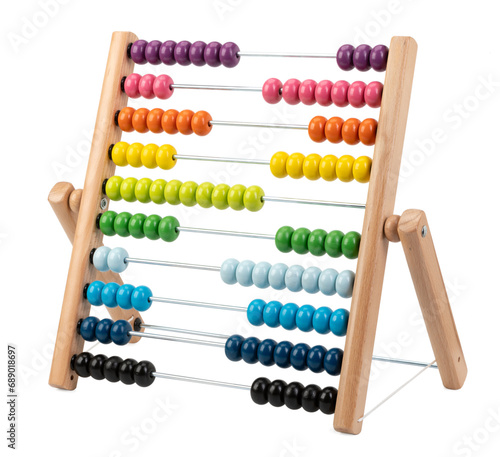 colored children s wooden abacus isolated on white background.