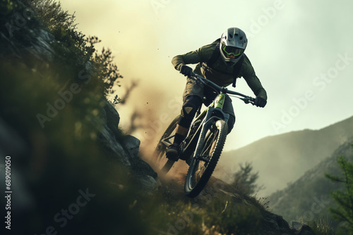 A person driving downhill on a mountain bike  © Dennis