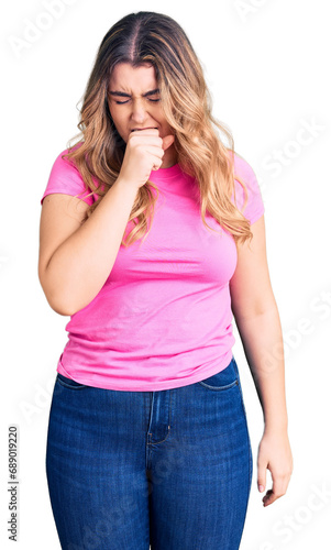 Young caucasian woman wearing sportswear feeling unwell and coughing as symptom for cold or bronchitis. health care concept. © Krakenimages.com