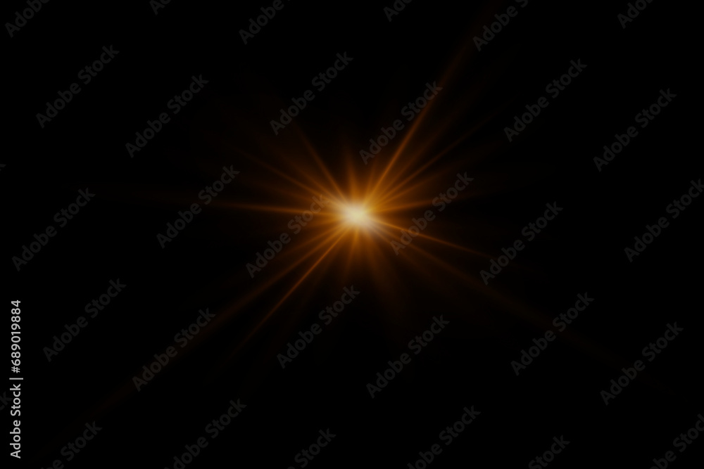 Flare light effect. Star glare with rays of light explosion on a black background.