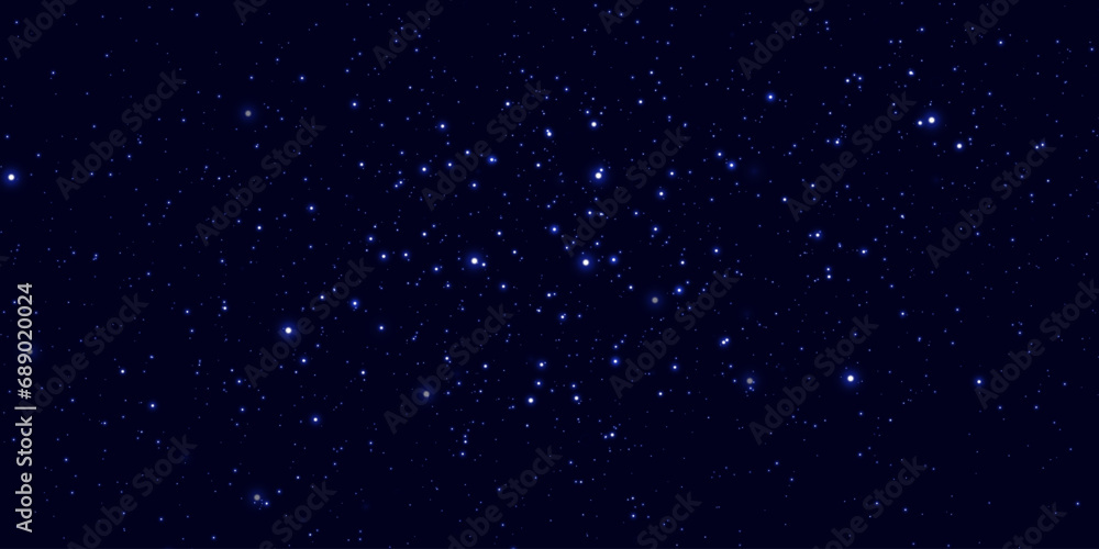 Starry night sky. Stars on a night background with glare of light. Galaxy space background.