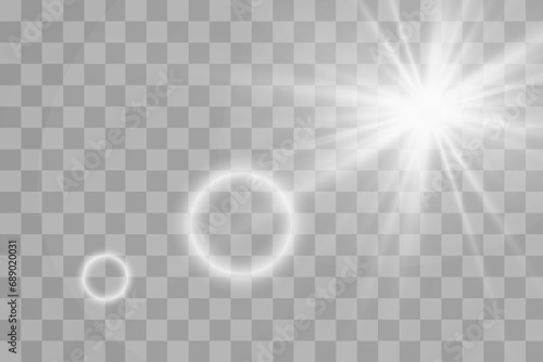 Flare light effect. Vector sun  star ray bright explosion glow with glare on a transparent background