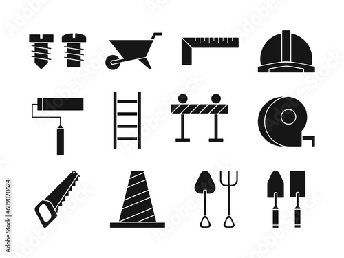 Construction Tools Icon Filled Style Illustration. Construction Equipment Collection, Perfect for Designs With Carpentry or Construction Themes, Home and Building Renovations and Heavy Equipment