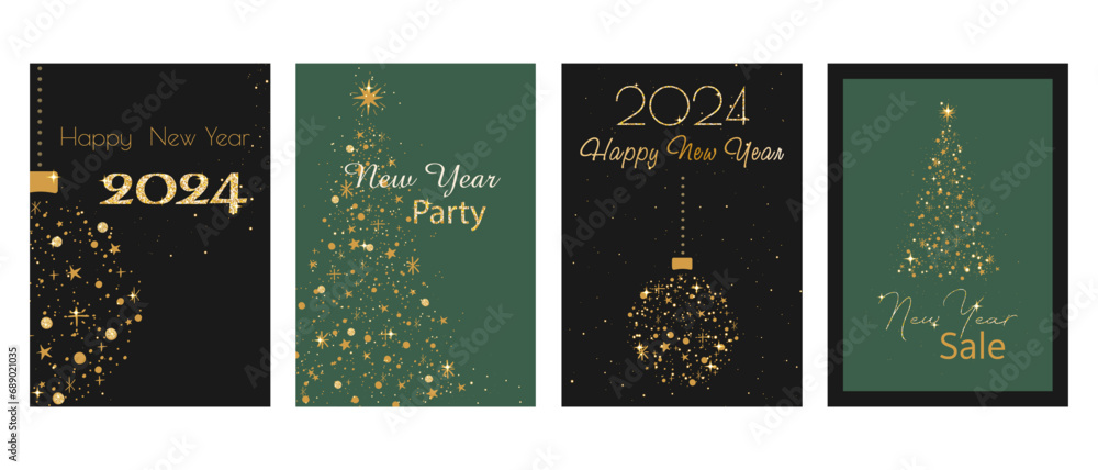 A set of New Year's cards. Discs are green with glitter and sequins. Discounts, sale A set of New Year's cards. Discs are green with glitter and sequins. Discounts, sale