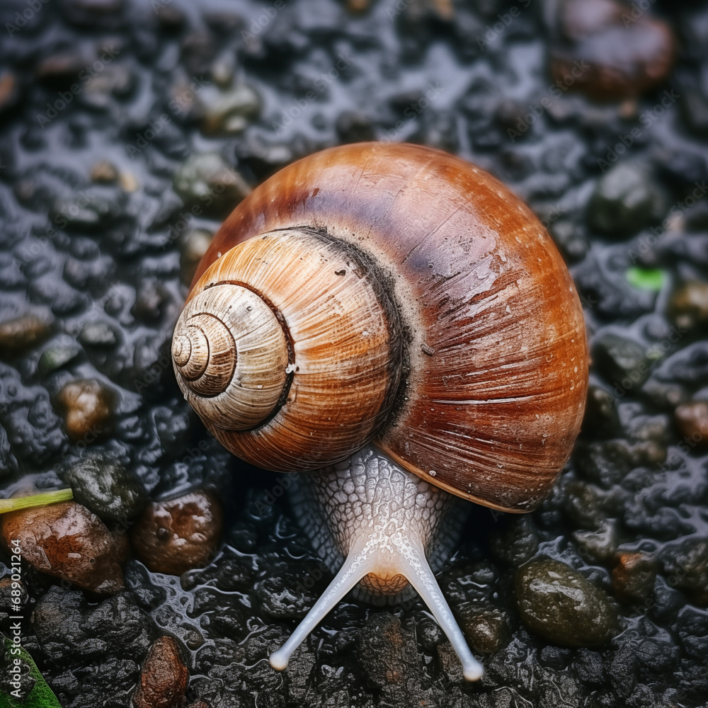 Snail on wet ground Snail on wet ground