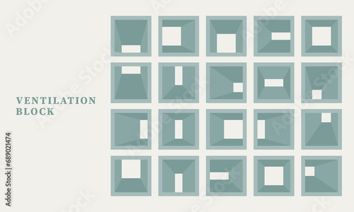 Front drawing of square ventilation breeze cement block in pastel green colour Minima line drawing. For concept proposal, pattern, background