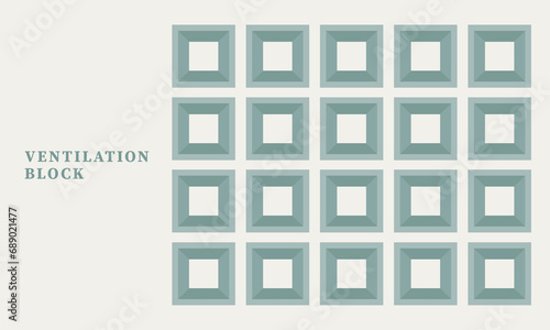 Front drawing of square ventilation breeze cement block in pastel green colour Minima line drawing. For concept proposal, pattern, background