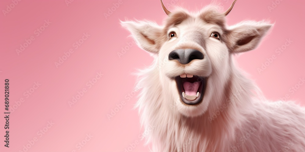 Playful fluffy reindeer character winking, against a soft pink studio backdrop Playful fluffy reindeer character winking, against a soft pink studio backdrop