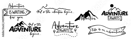 Travel and adventure quotes. Calligraphy lettering. Collection of written phrases, slogans. Creative vector illustration over transparent